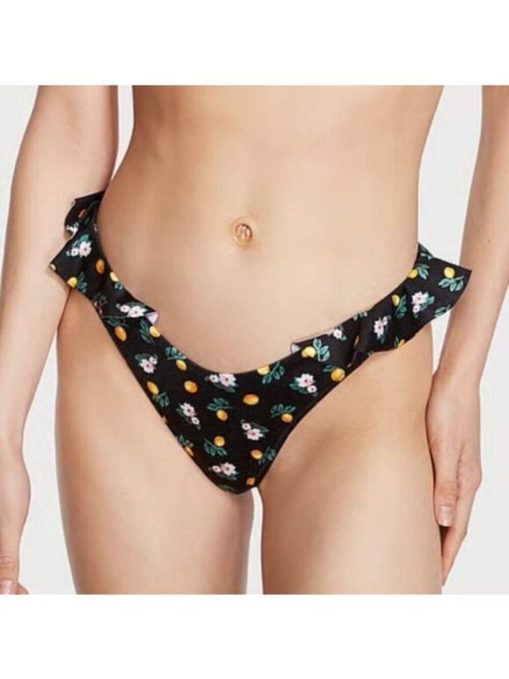 Victoria’s Secret Lemons Floral Ruffle Brazilian Bikini Bottom Size M NWT